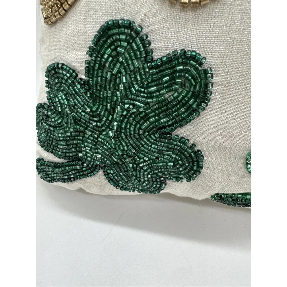 Beaded Sequin Pillow Floral Shamrocks One Square 11
